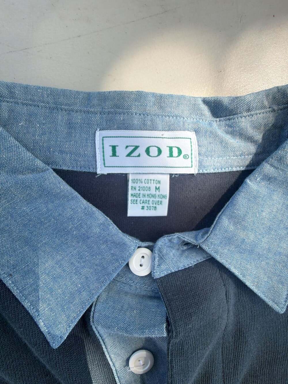 IZOD Vintage Striped Polo Shirt Size M Denim Collar